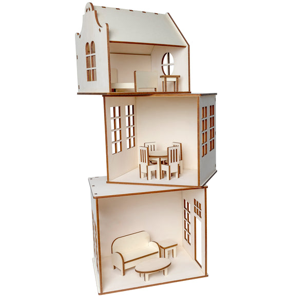Wooden Play House  Raw DIY Kit includes Pre-made Furniture
