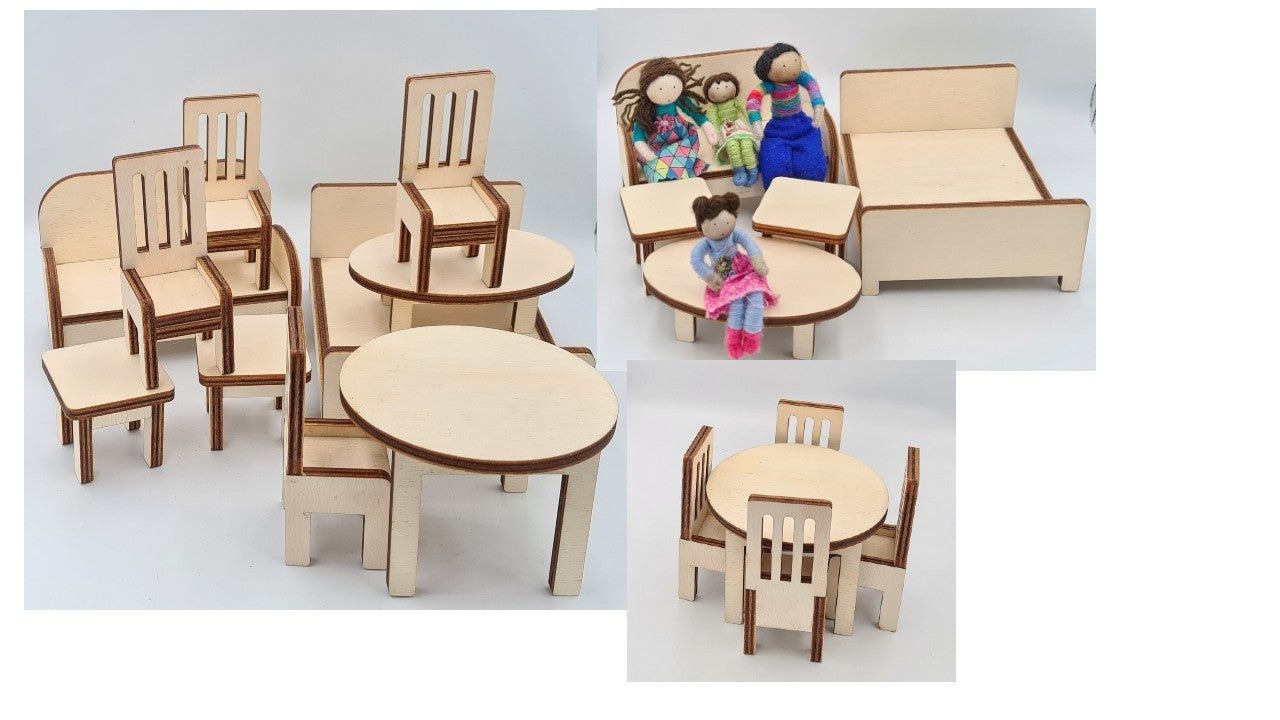 Wooden  Raw Furniture Set - Miniature Dolls House furniture - 1:12 scale (approx) - free shipping