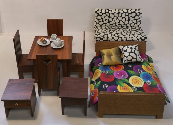Miniature Dolls House Furniture setting --  Wood Grain Sitting & Bedroom